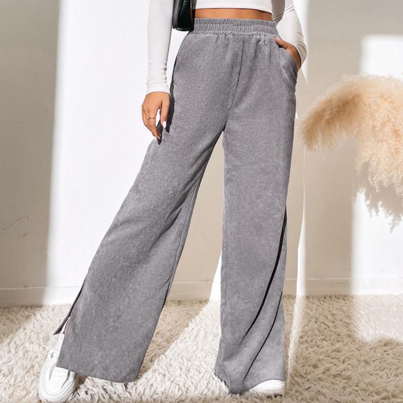 2026 New High-Waist Corduroy Pants, Women's Split Hem & Color Block Casual Trousers for Autumn Winter