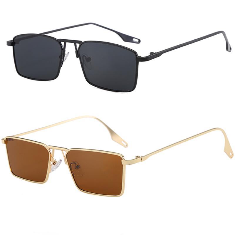 2PCS High Quality Square Metal Sunglasses Women Men Exquisite Fashion Luxury Sun Glasses Beach Travel Male Female Glasses UV400