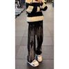 American retro black tie-dye jeans men's spring and autumn high-end cleanfit pants loose straight trousers