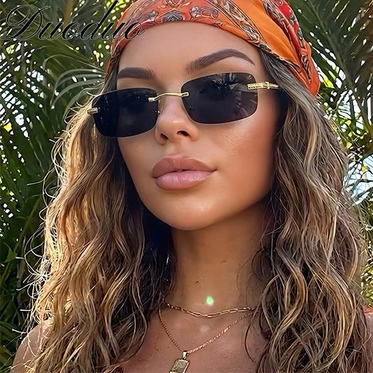 New retro classic frameless sunglasses, European and American fashion personalized trimmed narrow frame metal sunglasses for men and women