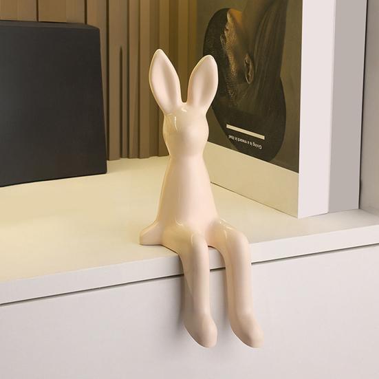 Sitting Bunny Statue Flocking Rabbit Figurine Easter Bunny Ornaments for Living Room Cabinet
