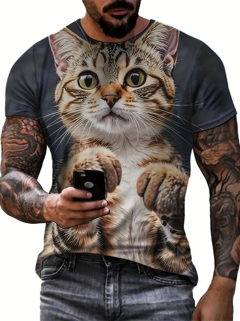 Funny Cute Cat 3D Print T-Shirts Men Women Casual Tees Round Neck Short Sleeve T Shirt Harajuku Tops Streetwear Unisex Clothing