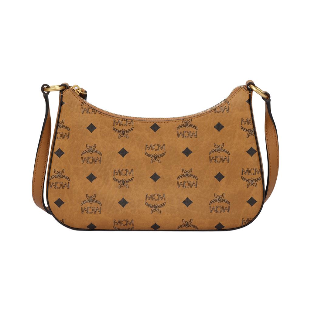 MCM Aren Visetos Two-In-One Logo Embossed Detachable Chain Zipper Crossbody Shoulder Bag Small Women bags Cognac Brandy MWHFSTA03CO001