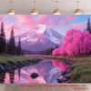 2D Aesthetic Pink Mountain River Scenery Wall Backdrop