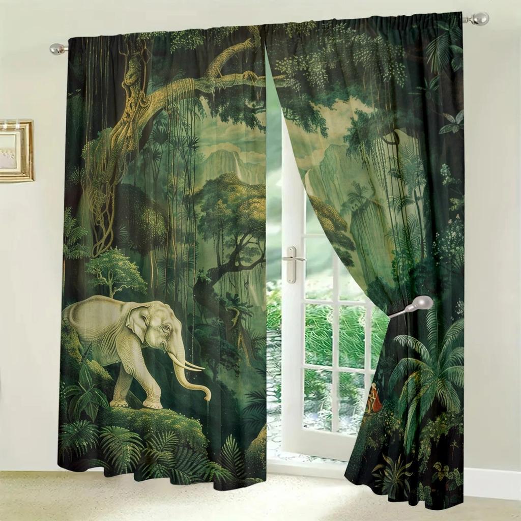Dschungel-Erkundung Bedruckter Vorhang für Heimdeko - Stangentaschen-Fensterbehandlung für Schlafzimmer, Küche, Wohnzimmer