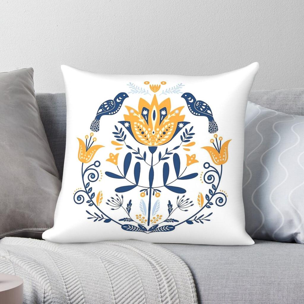 Scandinavian Folk Nordic Flower Pillowcase Polyester Linen Velvet Creative Decorative Throw Pillow Case Car Cushion Cover X