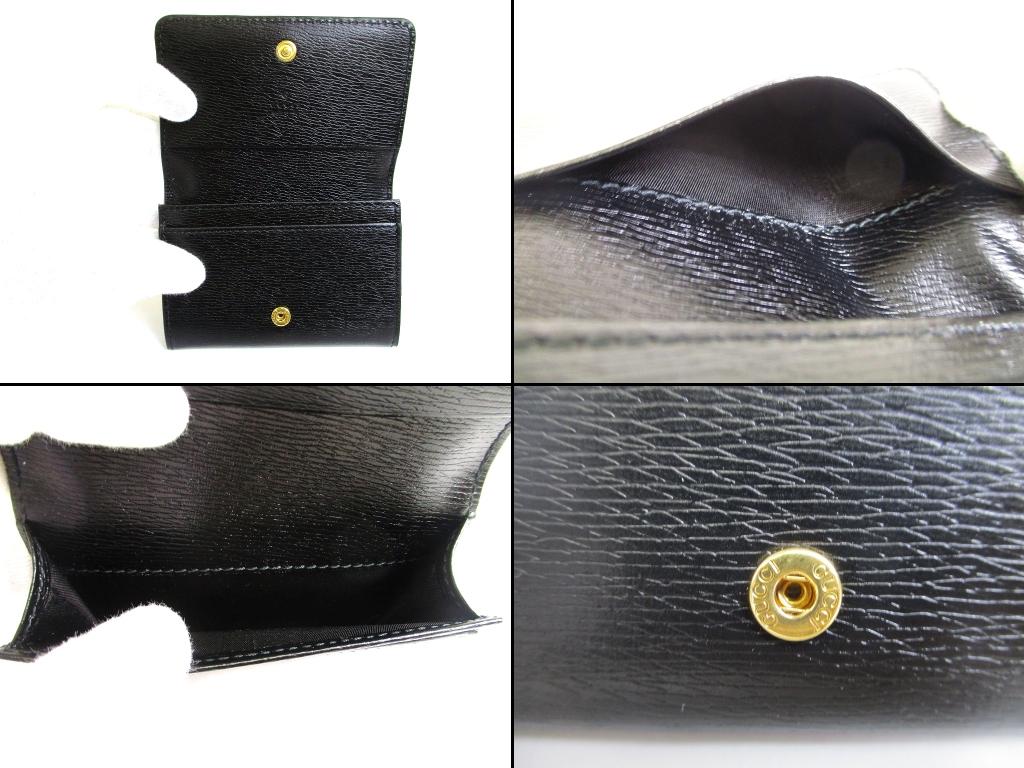 Authentic GUCCI Logo Script Black Leather Business Card Credit Card Holder #b166  Open box