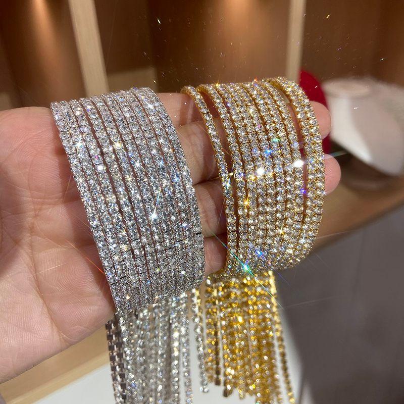European and American Multi-Row Starry Full of Crystals Bracelet Slightly Elastic Women Stage Tassel Bracelet Evening Party Rhinestone Hand Jewelry