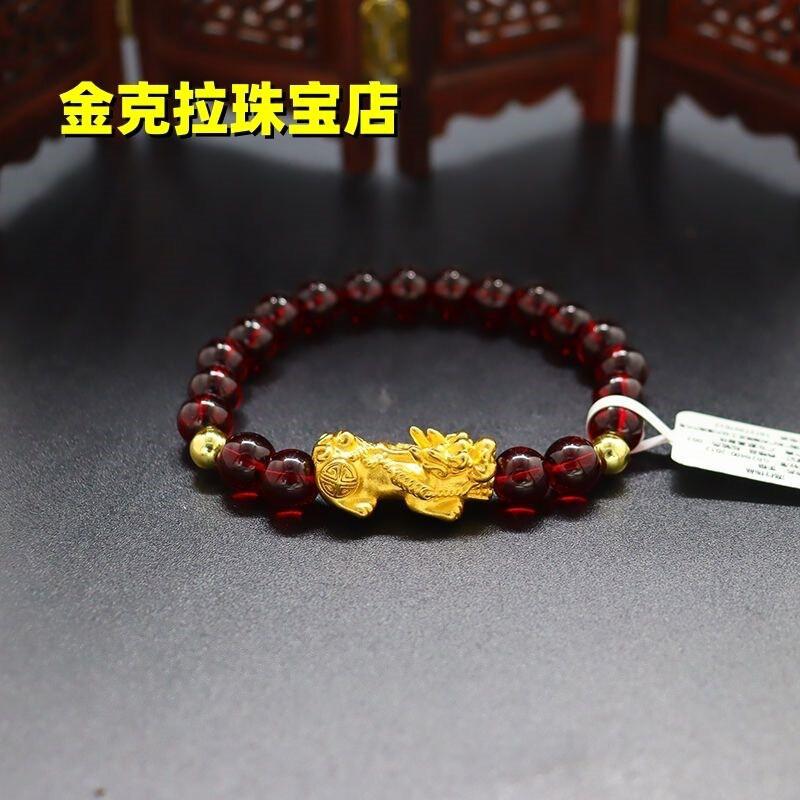 Handmade Natural Garnet Beaded Bracelet With Pixiu Charm Luck Prosperity Unisex Jewelry Gift Garnet Stone Premium Quality A