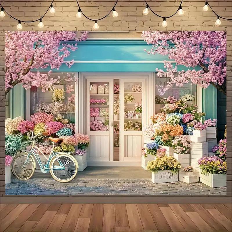 2D plane, 1 piece of spring flower shop background banner, suitable for home, garden, and studio.