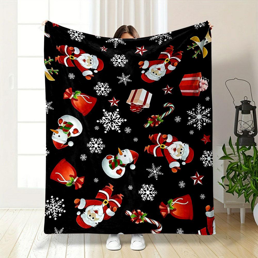 Festive Santa and Snowman Pattern Patterned blanket, flannel, suitable for all seasons, home decor, warm and cozy