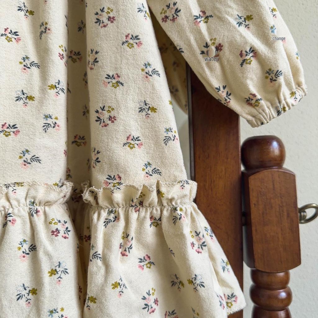 Little Girls' Floral Korean Style Shirt Dress for Autumn and Spring - Fashionable and Stylish AQA136