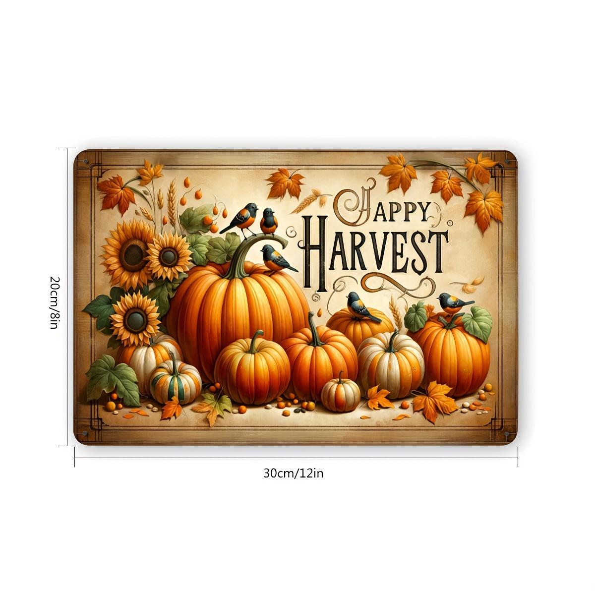 

Rustic Farmhouse Pumpkin Metal Tin Sign - Happy Harvest, Country Crow & Sunflower Art Decor for Bedroom, Dining & Living Room 20x30cm（7.8x11.8inch）