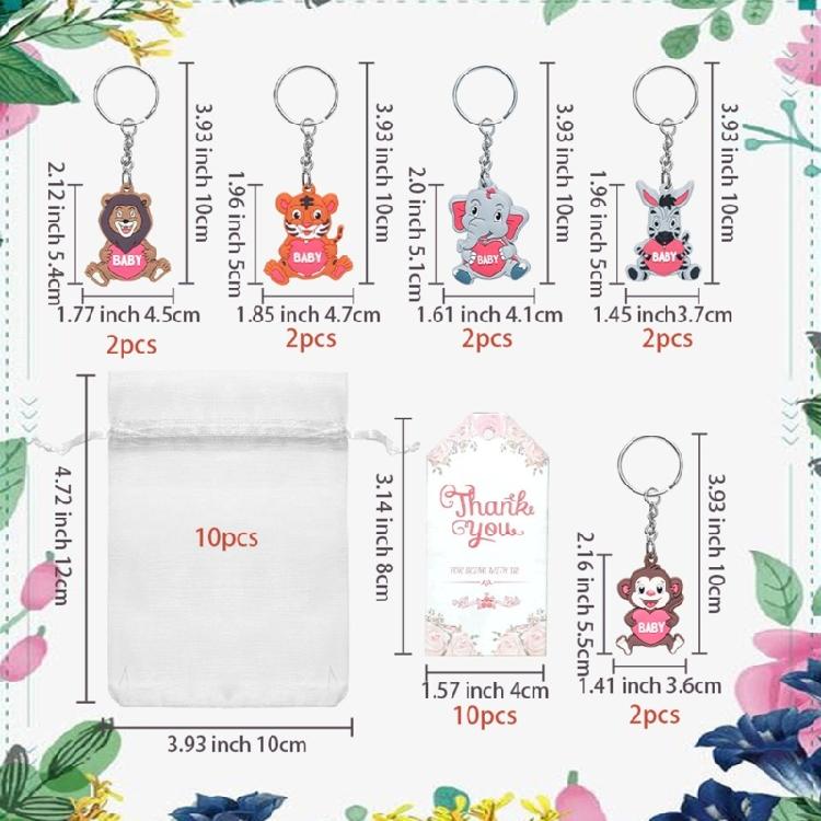 Baby Shower Keychains with Organza Bags Thank You Tages Jungle Animals Keychains Zoos Animal Keychains Keyrings Gifts