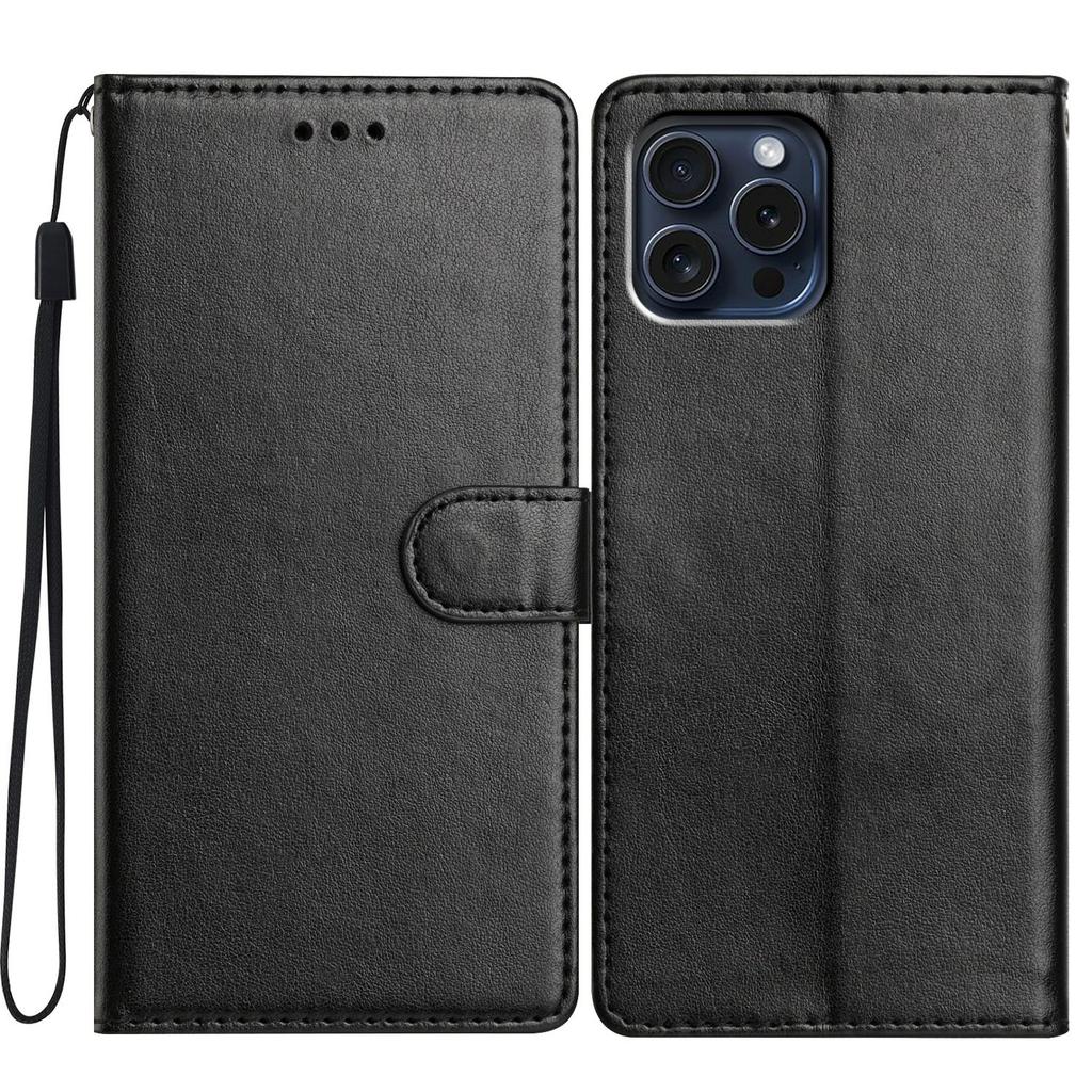 Pro iPhone 16 Pro Kožené pouzdro na telefon Peněženka Kryt se stojánkem s praktickým popruhem