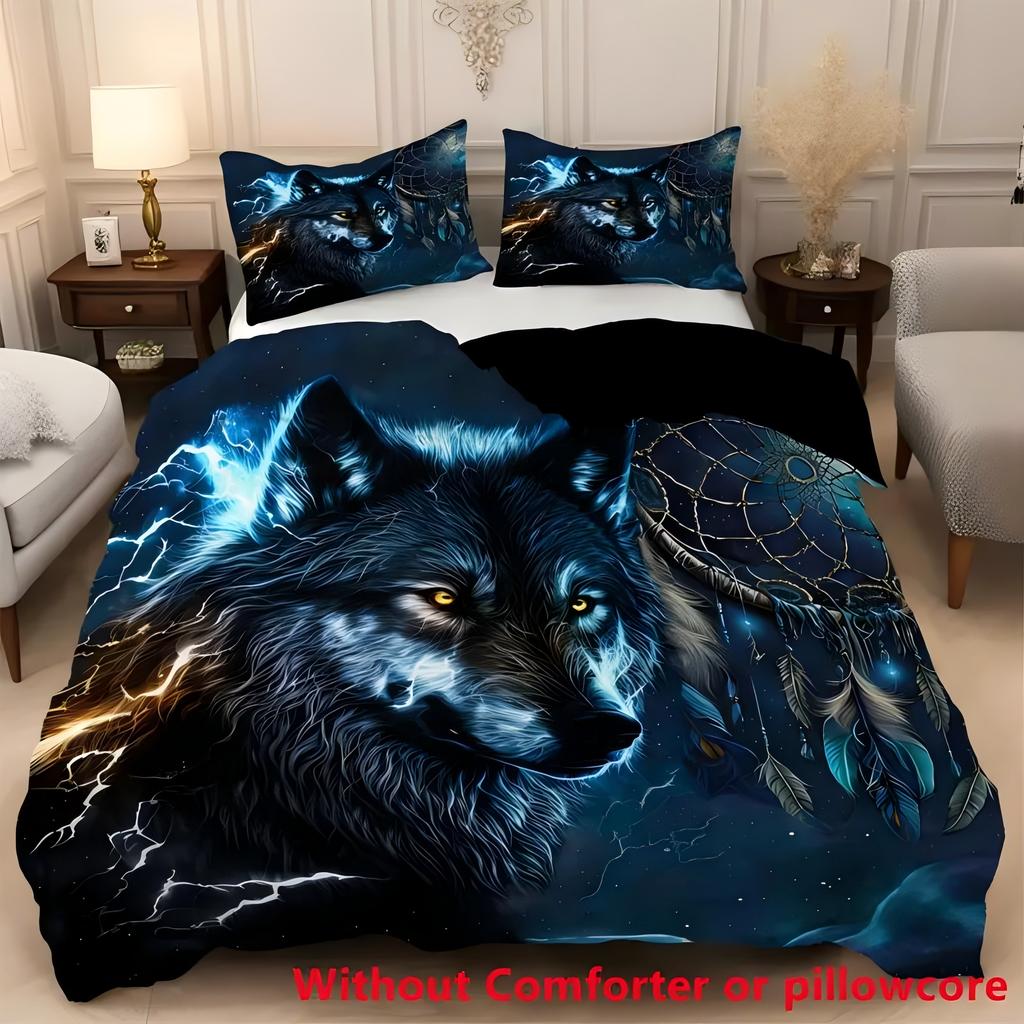 Wolf Dreamcatcher 3D Printed Cartoon Anime Wolf Duvet Comforter Polyester Soft Comfortable Dormitory  Bedroom Bedding Sheets Set