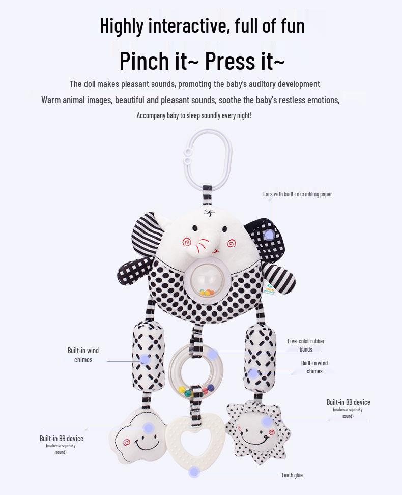 Happy Monkey Black & White Baby Rattle and Stroller Wind Chime