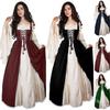 2019 European Medieval Off-Shoulder Lace-Up Waist Cincher Batwing Sleeve Full Skirt Dress for Women