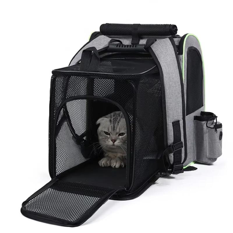 Large Capacity Folding Pet Carrier Backpack Portable Adjustable Breathable Expandable Bag for Hiking Adventure with Puppies and