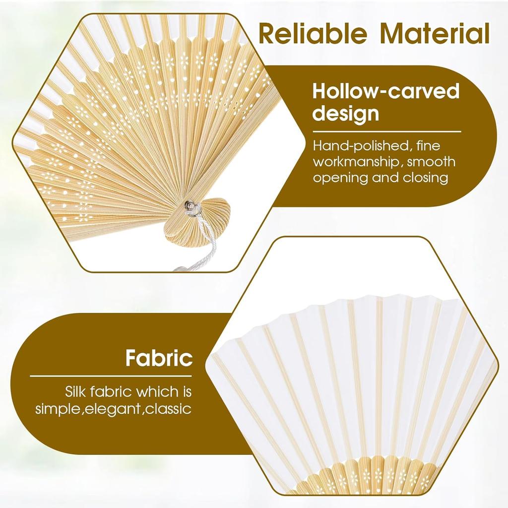 White Folding Hand Fan, Chinese Handheld Fan with Tassel Wooden Charming, DIY Blank Paper Fan Elegant Vintage Retro Style for Women Dance Party Home,