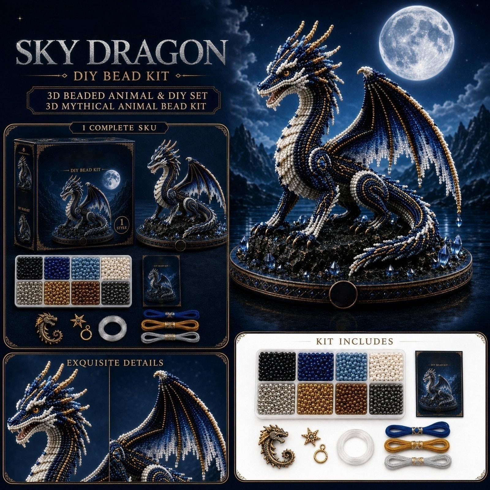 MYTHIC BEADMAGIC DIY Set 3D Mythical Animal Bead Kit for Adults Detailed Dragon Sculpture Craft Project One Size