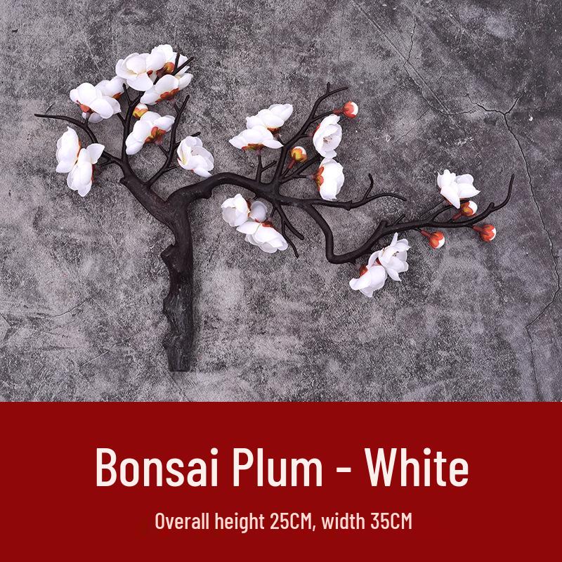 Artificial Plum and Peach Blossom Branch Ornament for Living Room - Dried Flowers Bonsai Arrangement In Pot for Indoor Winter Decoration