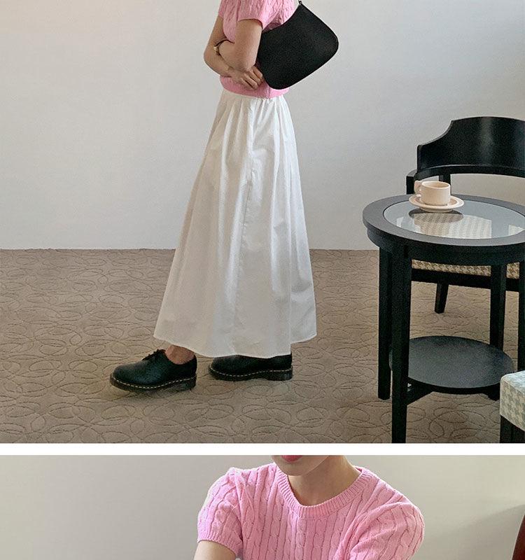 Korean Chic Minimalist Round Neck Cable Knit Slim Fit Top - Summer 2025 Women's Fashion