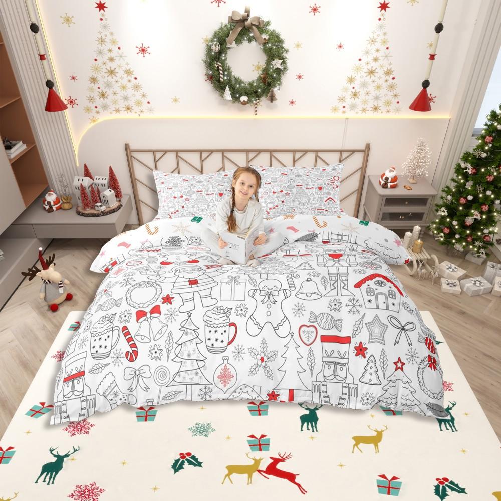Homewish Girly Christmas Nutcracker Duvet Cover Set for Kids,Princess Cute Bowknot Bedding Set,Pink Abstract Stripes Bed Set