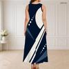 Women Plus Size Round Neck Triple Keyhole Cutout Sleeveless Printed Long Dress Black Orange Off White