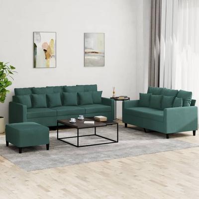 Vidaxl 3-Cz. Relaxation Set With Cushions, Dark Green, Velvet