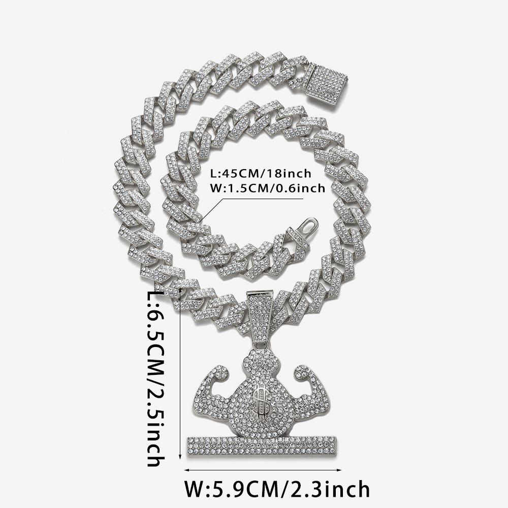 Diamond Muscle Money Bag Hip Hop Pendant: High-End Alloy Rhinestone Men's Cuban Chain Necklace