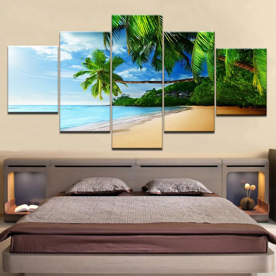 The scenery on the beach 5 Panel/piece HD Print modern wall posters Canvas Art Painting For home living room decoration