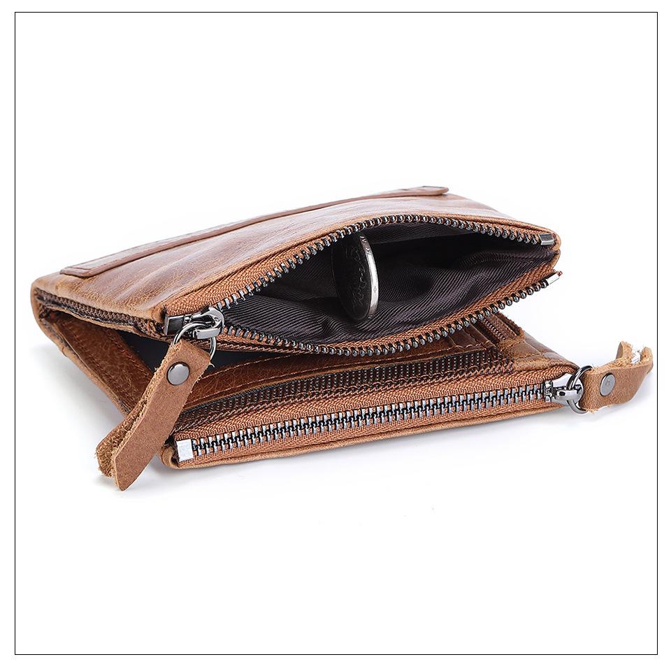 Neue RFID-Anti-Diebstahl-Bürste Rindsleder Herren-Geldbörse Leder Kurze Herren-Geldbörse Doppel-Reißverschluss-Geldbörse