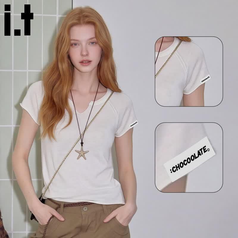 CHOCOOLATEit Women s Lyocell Linen Knit V-Neck T-Shirt S
