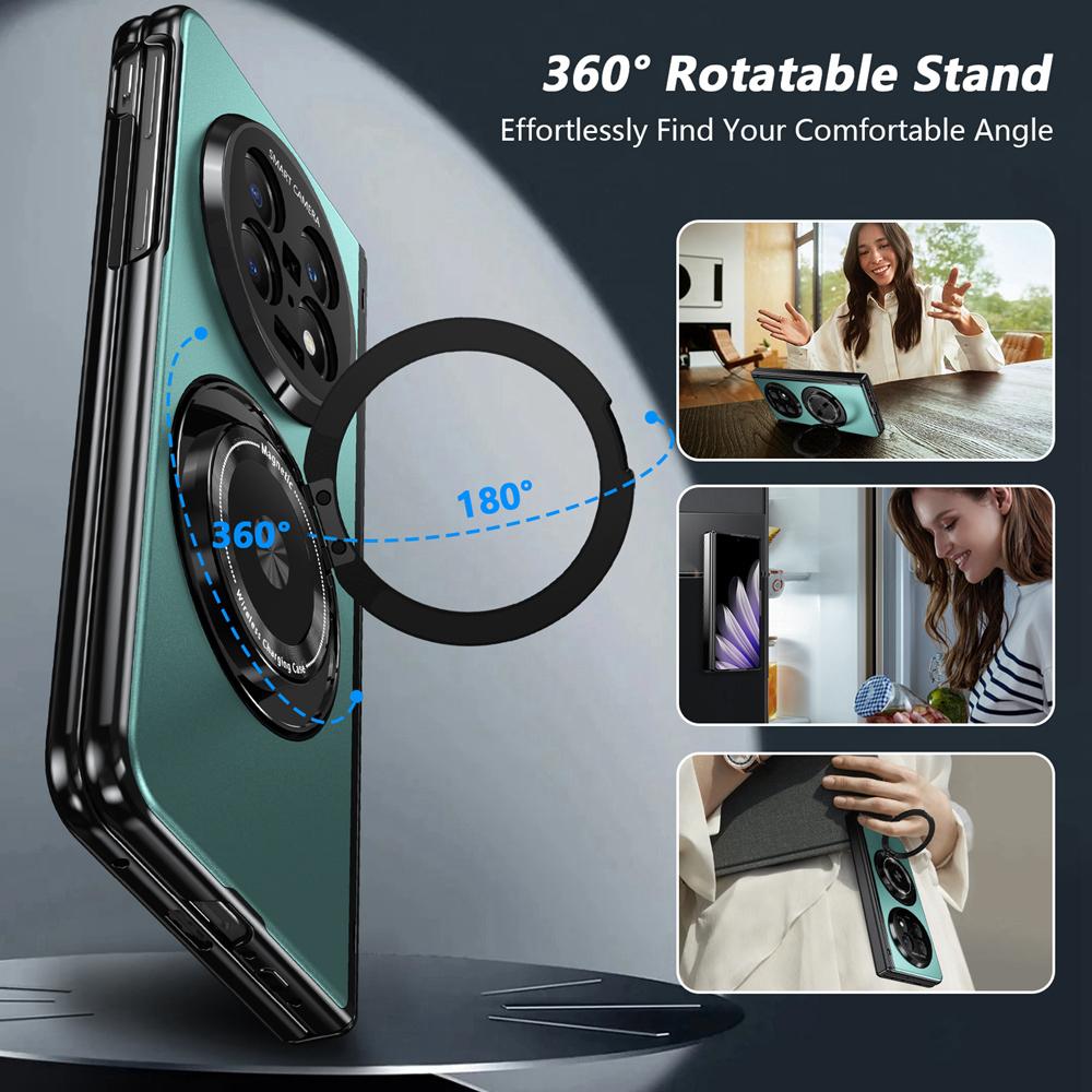 KEYSION 360° Rotating Magnetic Ring Stand Phone Case for MagSafe for OPPO Find N5 Hinge Phone Cover with Glass Screen Protector
