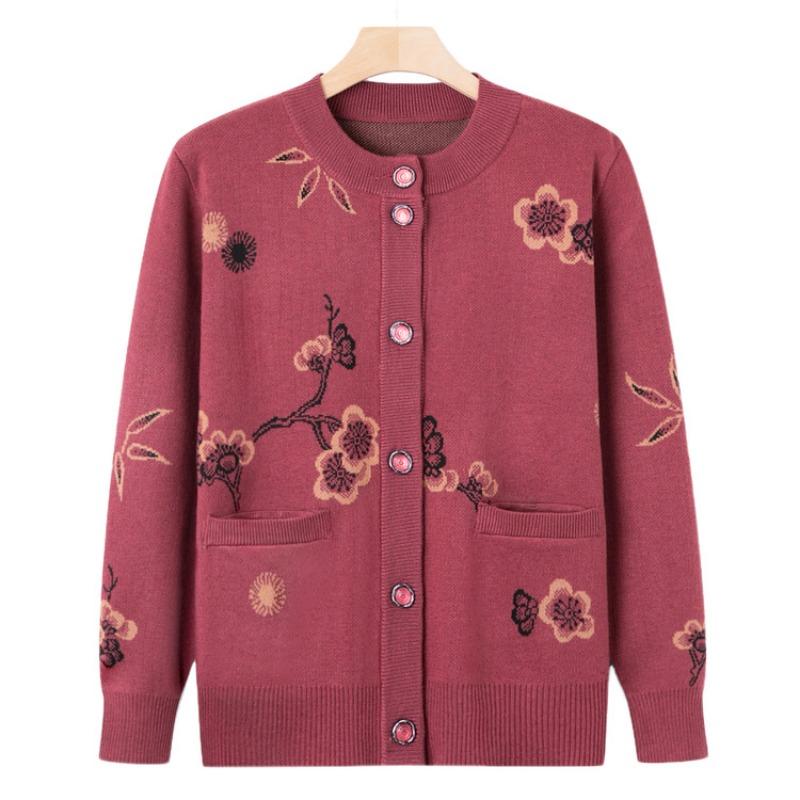 Mom's new early autumn sweater jacket medium old woman autumn knitted sweater old lady casual top grandma cardigan