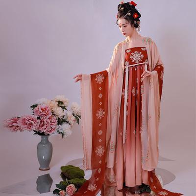 Hanfu im chinesischen Tang-Dynastie-Stil mit besticktem HE ZI-Rock und weitärmeligem Hemd für Damen