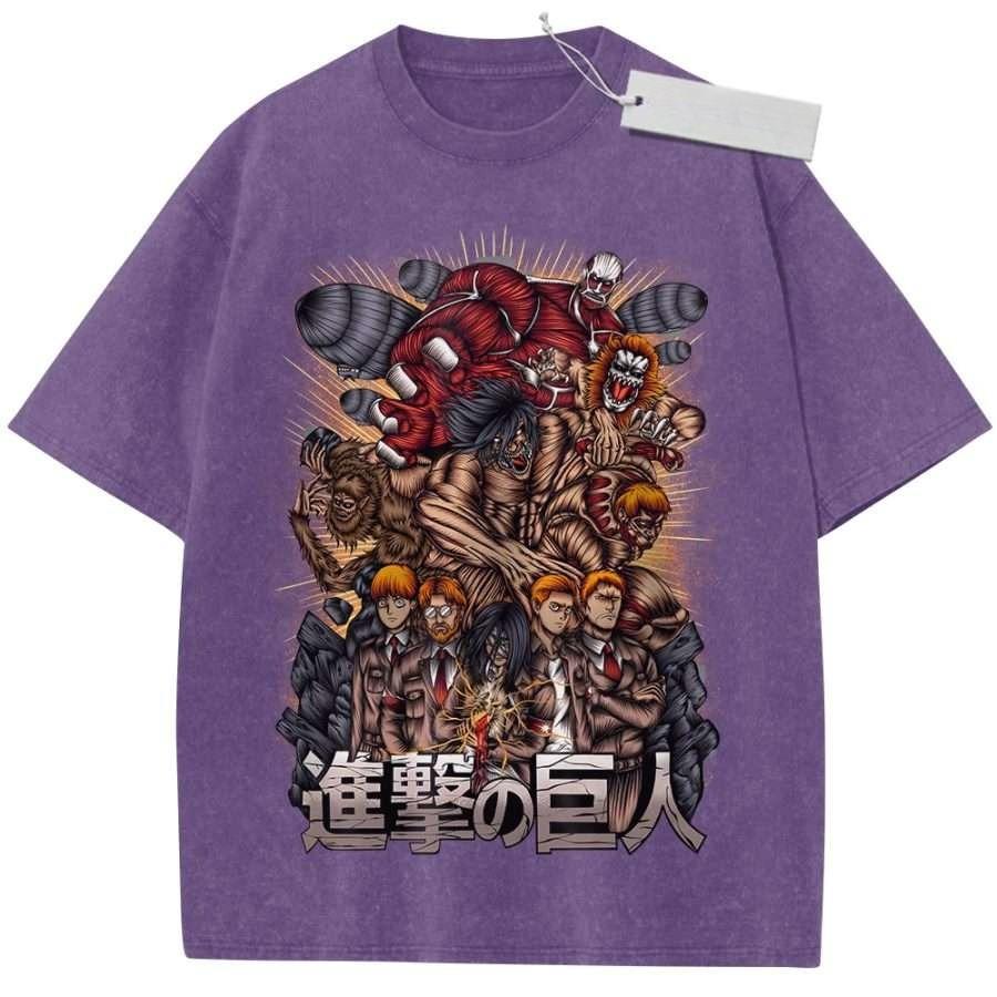 Unisex Washed Black Vintage Tshirt Attack On Titan Survey Corps Highquality Fabric for Home Leisure Travel Shopping