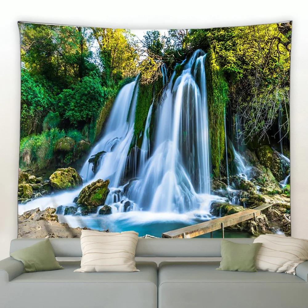 Jungle Waterfall Tapiserie peisaj natural Tapiserie pentru dormitor Sufragerie Tapiserie pentru decorarea peretelui casei