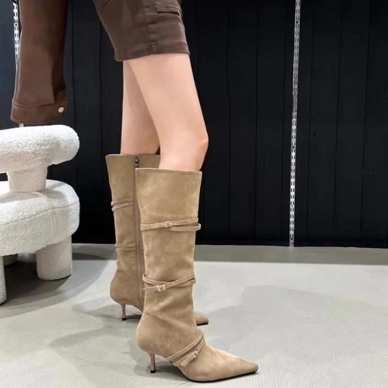 New in Woman High-heeled Boots Knee High about The Knee Trend 2025 Elegant Fashion Pointed Toe Designer Sexy