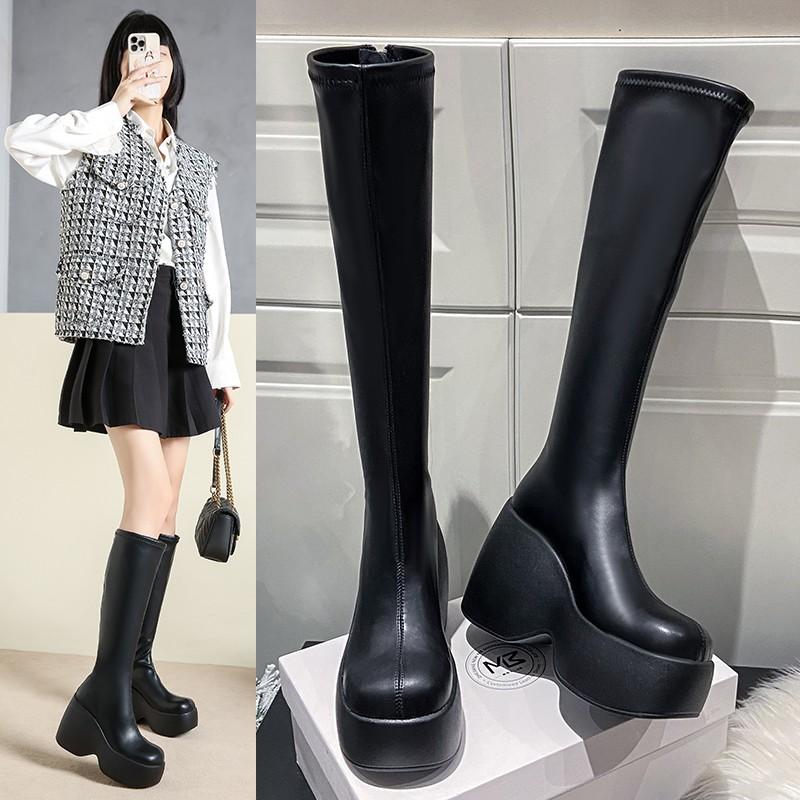 Обувь для женщин 2024 зимние теплые женские сапоги удобные черные высокие сапоги — фото 4