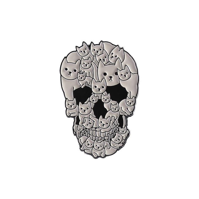 

New Cute Cat Series Skull Brooch - Creative Cartoon Oil Painting Cat Badge Set