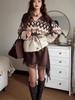Retro Coffee V-Neck Jacquard Knit Cardigan - Elegant Long Sleeve Button Sweater (2026 European & American Style)
