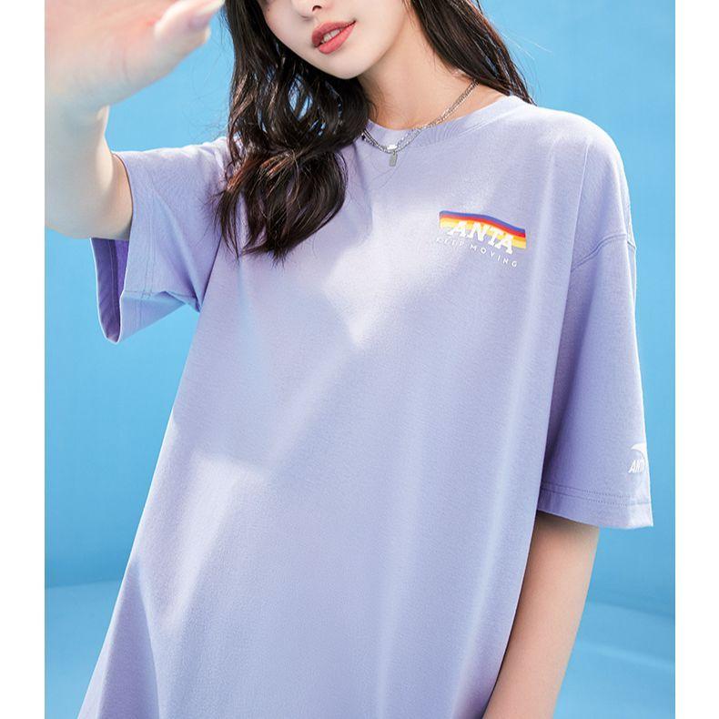 Anta Printed Letter Crew Neck Pullover Short Sleeve T-Shirt Men Tops Purple 152328114-2