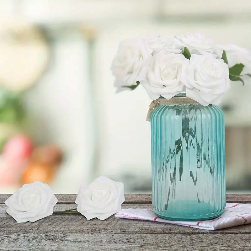 25pcs Fake Artificial White Roses With Stem, Home, Party & Wedding Decorations, For DIY, Bridal Shower Bouquets & Centrepieces/Arrangements