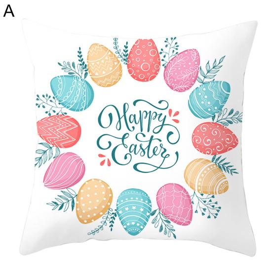 Throw Pillow Case Rabbits Colorful Eggs Carrots Home Decoration Polyester Peach Skin Easter Party Pillow Cover for Indoor