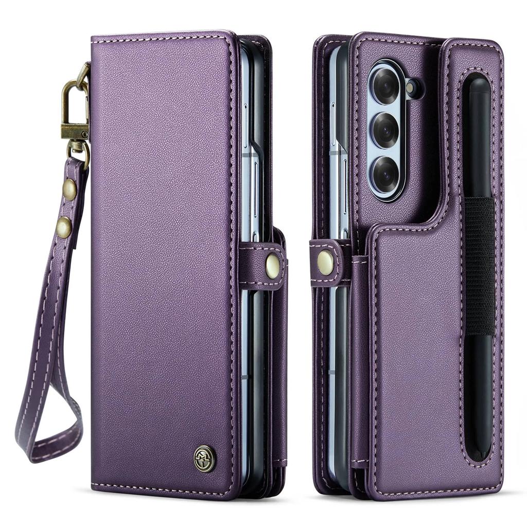 Custodia per Samsung Galaxy Z Fold 6 con Slot Portapenna, Custodia Portafoglio Blocco RFID per Galaxy Z Fold 6 con Cinturino da Polso