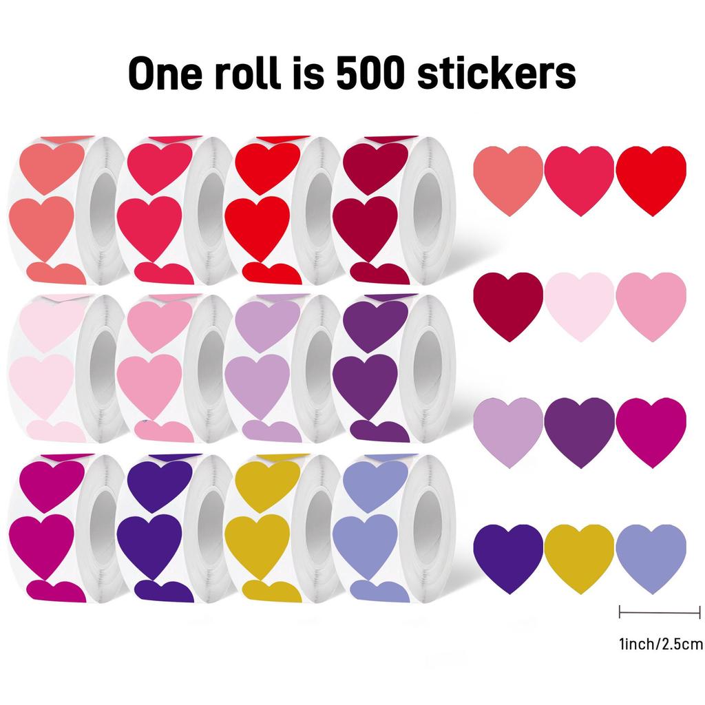 Heart-Shaped Love Stickers - 500 Self-Adhesive Labels per Roll