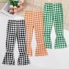 2/3piece set of summer girls' fashionable casual short sleeved flared pants set with heart round neck T-shirt and checkered pant