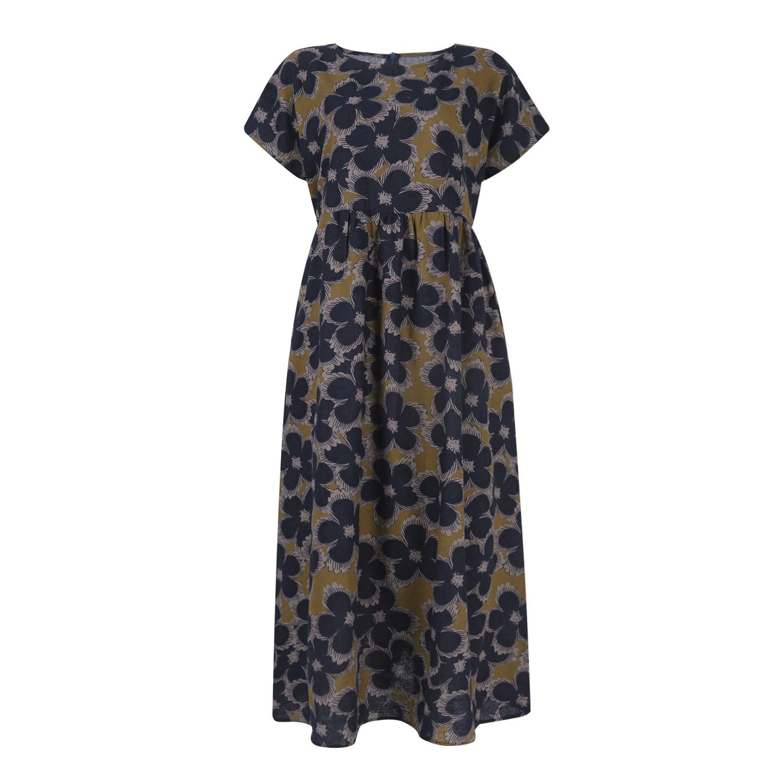 Модное женское свободное летнее платье из хлопка и льна без рукавов с круглым вырезом — фото 5